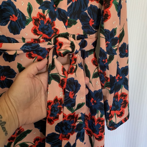 Zara Midi Length Floral Dress Long Sleeve Waist Tie Pockets Medium NWT - Picture 6 of 16